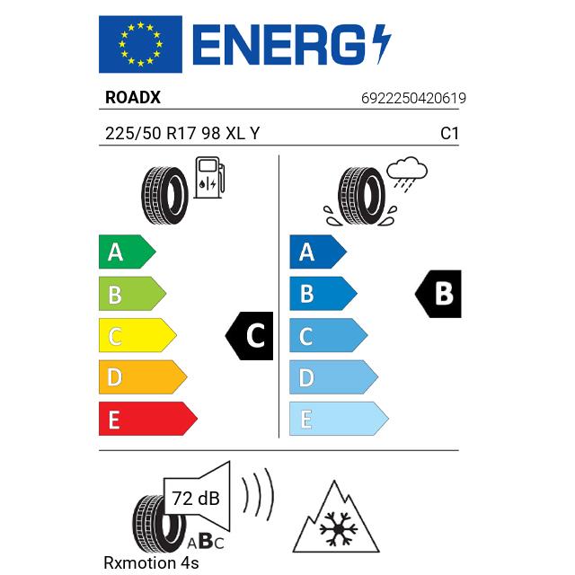 Eticheta Energetica Anvelope  225 50 R17 Roadx Rxmotion 4s 