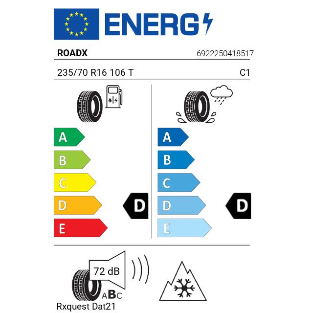 Eticheta Energetica Anvelope  235 70 R16 Roadx Rxquest Dat21 