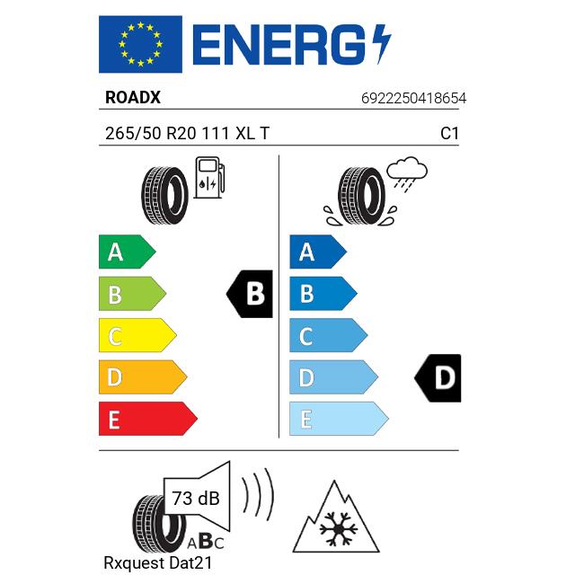 Eticheta Energetica Anvelope  265 50 R20 Roadx Rxquest Dat21 