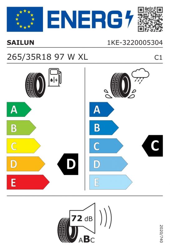 Eticheta Energetica Anvelope  265 35 R18 Sailun Atrezzo R01 Sport 