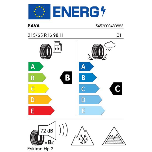 Eticheta Energetica Anvelope  215 65 R16 Sava Eskimo Hp 2 