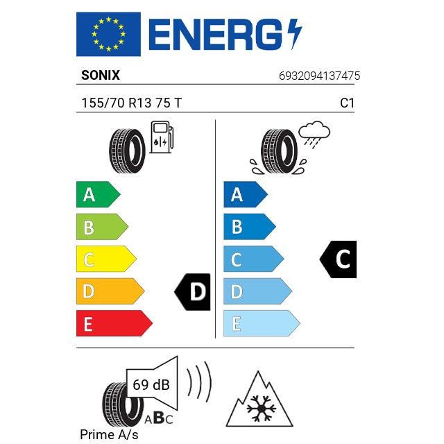 Eticheta Energetica Anvelope  155 70 R13 Sonix Prime A/s 