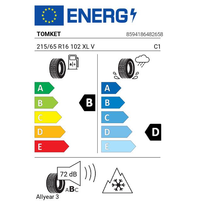 Eticheta Energetica Anvelope  215 65 R16 Tomket Allyear 3 