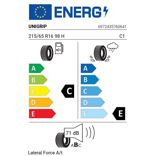 Eticheta Energetica Anvelope  215 65 R16 Unigrip Lateral Force A/t 