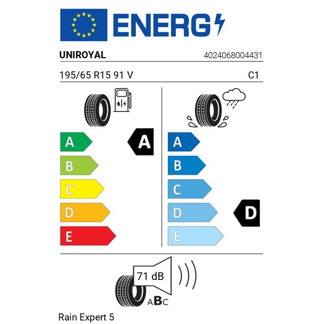 Eticheta Energetica Anvelope  195 65 R15 Uniroyal Rain Expert 5 