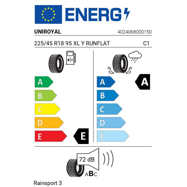 Eticheta Energetica Anvelope  225 45 R18 Uniroyal Rainsport 3 
