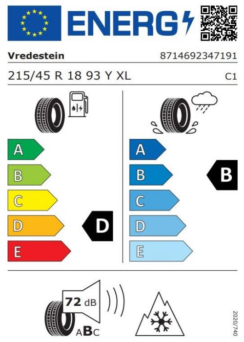 Eticheta Energetica Anvelope  215 45 R18 Vredestein Quatrac Pro 