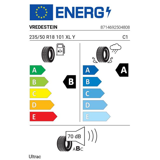 Eticheta Energetica Anvelope  235 50 R18 Vredestein Ultrac 