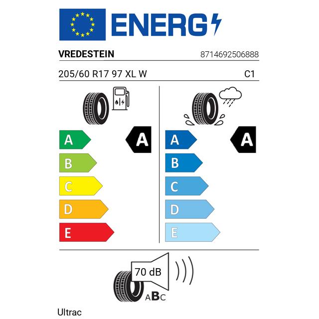 Eticheta Energetica Anvelope  205 60 R17 Vredestein Ultrac 