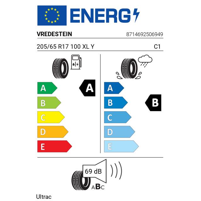 Eticheta Energetica Anvelope  205 65 R17 Vredestein Ultrac 