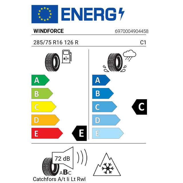 Eticheta Energetica Anvelope  285 75 R16 Windforce Catchfors A/t Ii Lt Rwl 