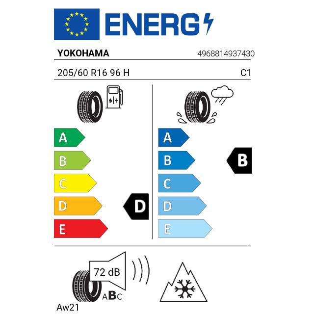 Eticheta Energetica Anvelope  205 60 R16 Yokohama Aw21 