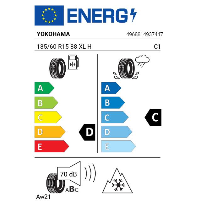 Eticheta Energetica Anvelope  185 60 R15 Yokohama Aw21 