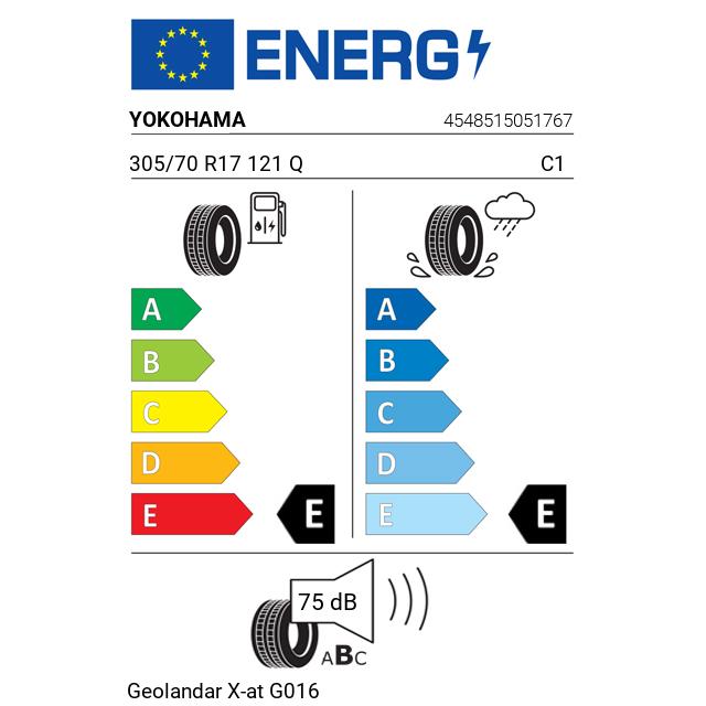 Eticheta Energetica Anvelope  305 70 R17 Yokohama Geolandar X-at G016 