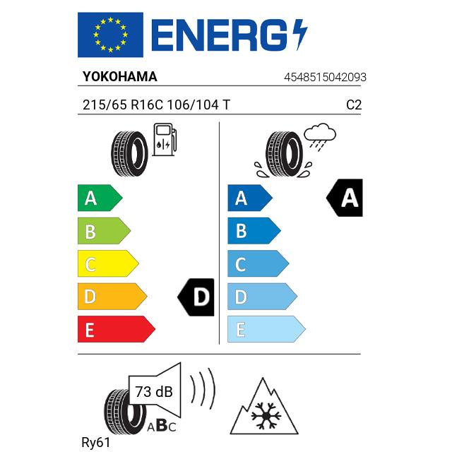 Eticheta Energetica Anvelope  215 65 R16C Yokohama Ry61 